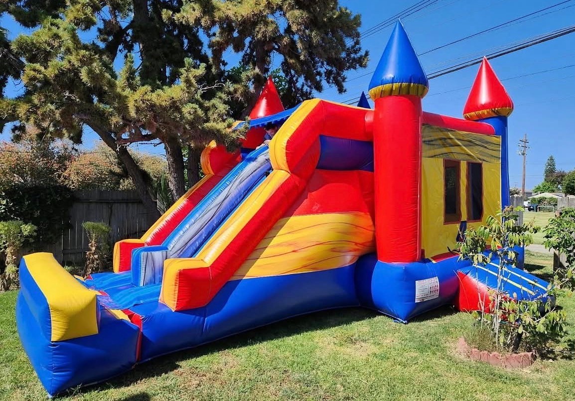 Blue red and yellow combo jumper with multiple play features