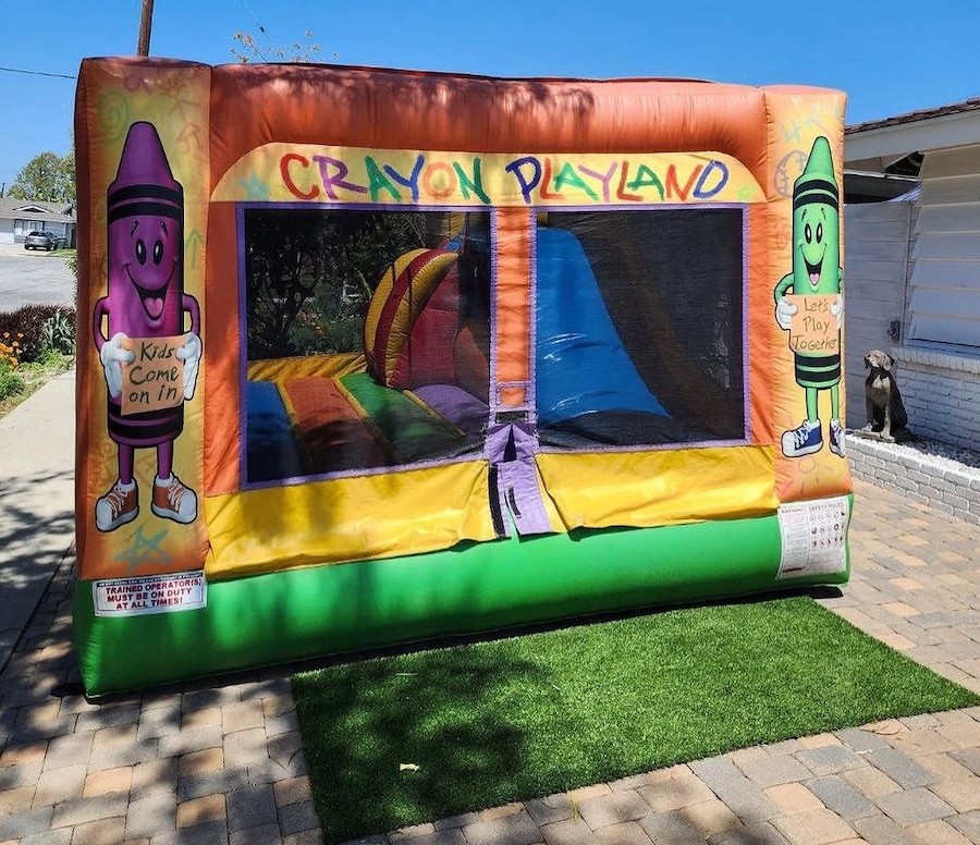 Crayon playland jumper from alternate angle showing inflatable structure.