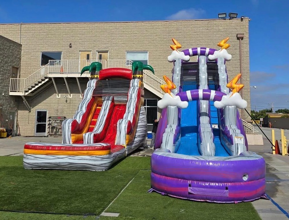 Lightning-themed water slide inflatable showing additional details for event rentals