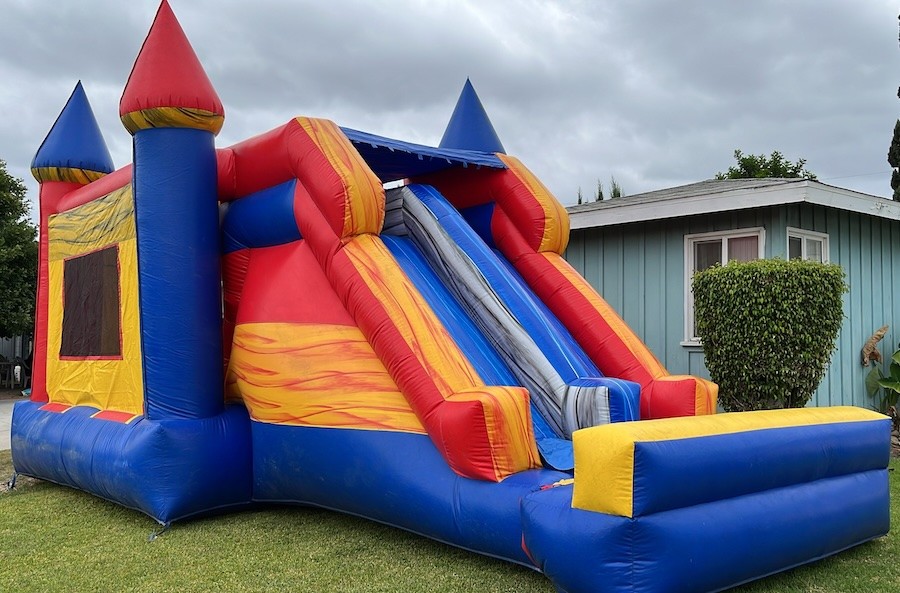 Blue red and yellow combo jumper with multiple play features