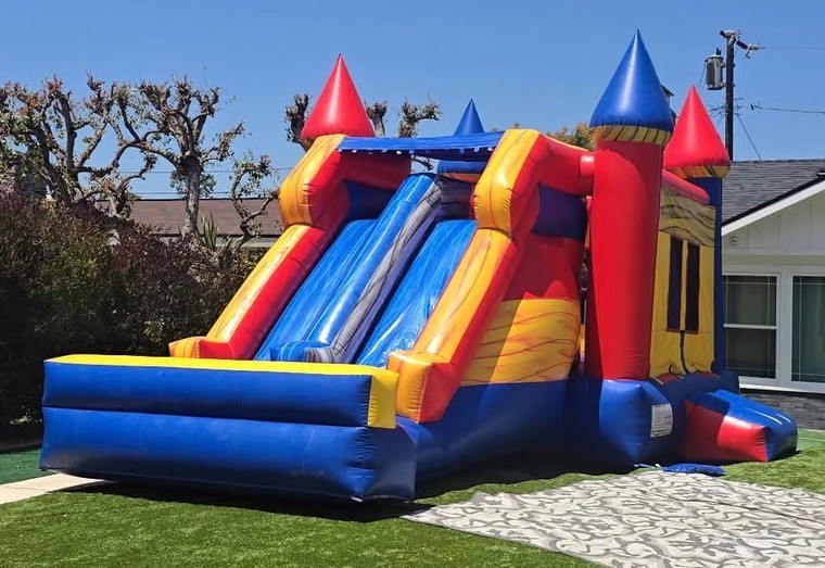 Blue red and yellow combo jumper with multiple play features